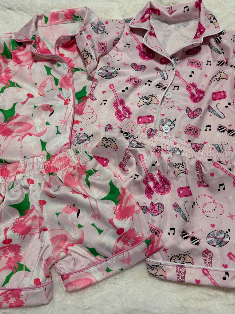 2 set bundle: Sugar Bee 4T - Pink Flamingo & Guitar Pajama Set